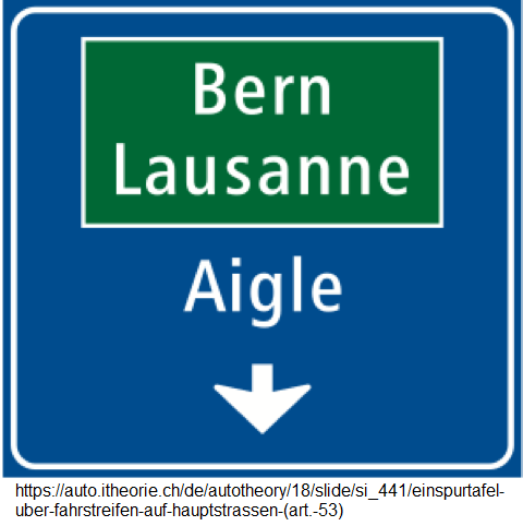 42. Einspurtafel über Fahrstreifen
                          auf Hauptstrassen: Bern, Lausanne, Aigle (Art.
                          53)