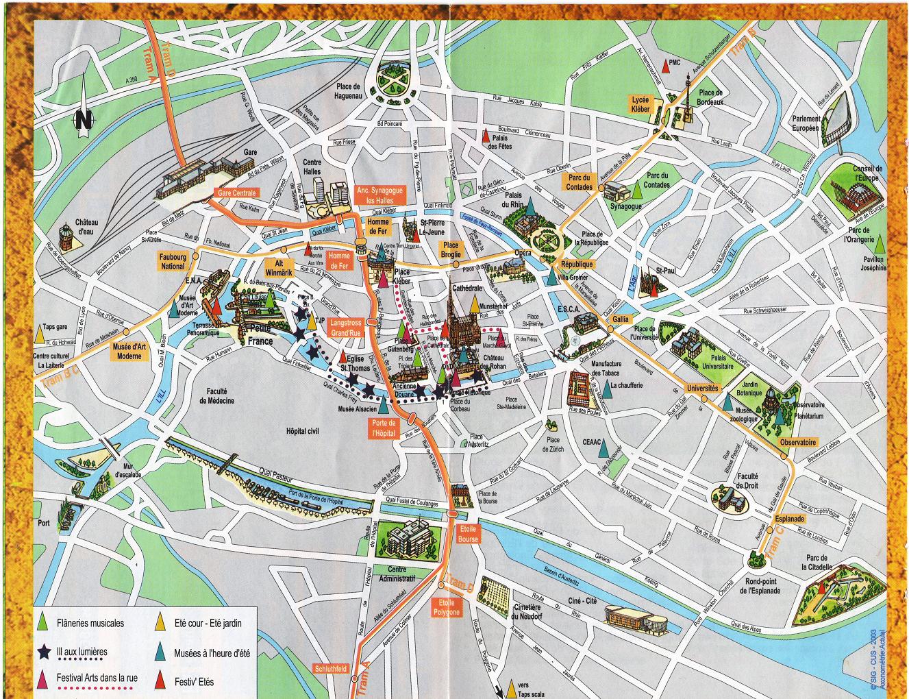 Strassburg Innenstadt Stadtplan, plan de ville
                    de Strasbourg centre, CTS