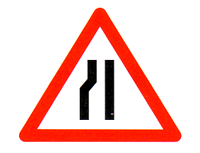 Verkehrszeichen: Gefahrsignal Achtung
                      Verengung von Links