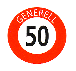 Verkehrszeichen: Vorschriftssignal maximale
                      Geschwindigkeit 50 generell