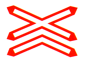 Verkehrszeichen: Zwei Andreaskreuze vor einem
                      mehrgleisigen Bahnbergang