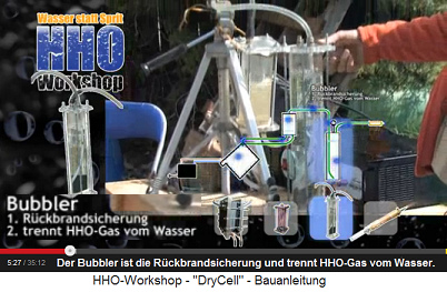 Der Bubbler ist die R�ckbrandsicherung
                          und trennt das Knallgas (HHO-Gas) vom Wasser