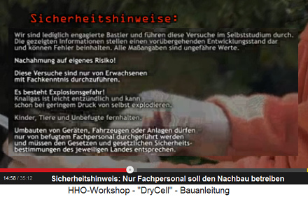 Sicherheitshinweise von Peter Salocher
                            f�r seinen HHO-Knallgas-Aggregat