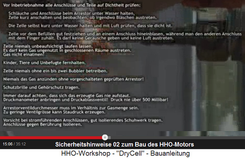 Weitere Sicherheitshinweise von Peter
                            Salocher f�r seinen HHO-Knallgas-Aggregat