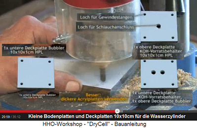 Die Bodenplatten und Deckplatten der
                            Wasserzylinder werden vorbereitet, 10x10cm