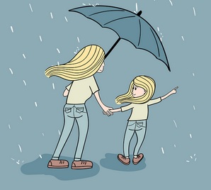 Dos ni�os con
                  paraguas