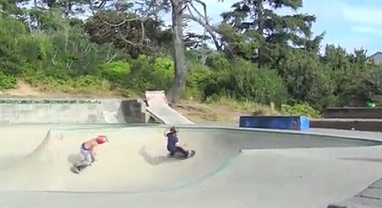 Skatepark 27: skater
                              in a curving, Newport, England
