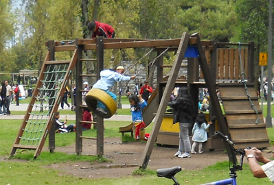 Columpio de neum�tico en el agua,
                                  parque Ejido, Quito, Ecuador